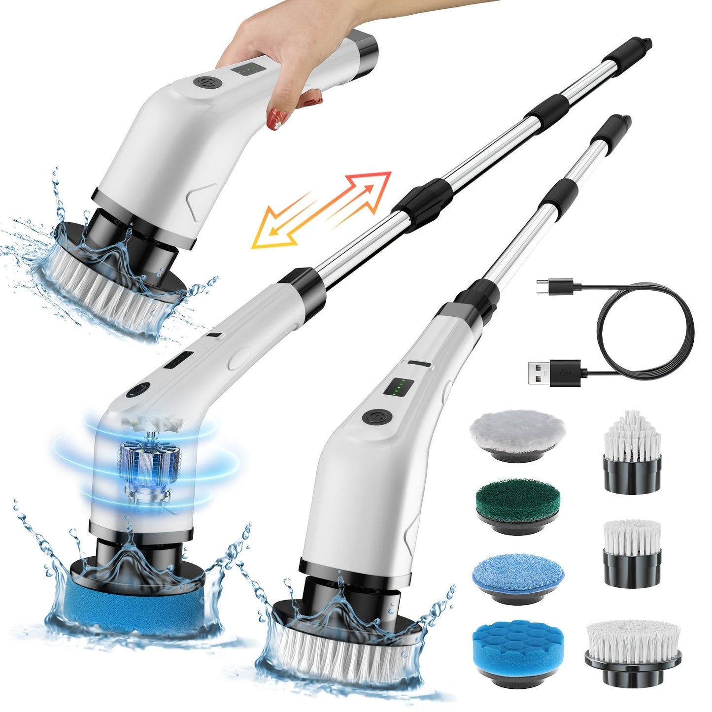 Multifunctional Electric Cleaning Brush 7-in-1 with Telescopic Long Handle – Cordless Power Scrubber for Bathroom, Kitchen, Floor & Tile, Household Cleaning Tool with Interchangeable Brush Heads