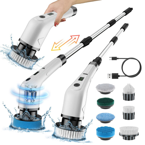 Multifunctional Electric Cleaning Brush 7-in-1 with Telescopic Long Handle – Cordless Power Scrubber for Bathroom, Kitchen, Floor & Tile, Household Cleaning Tool with Interchangeable Brush Heads