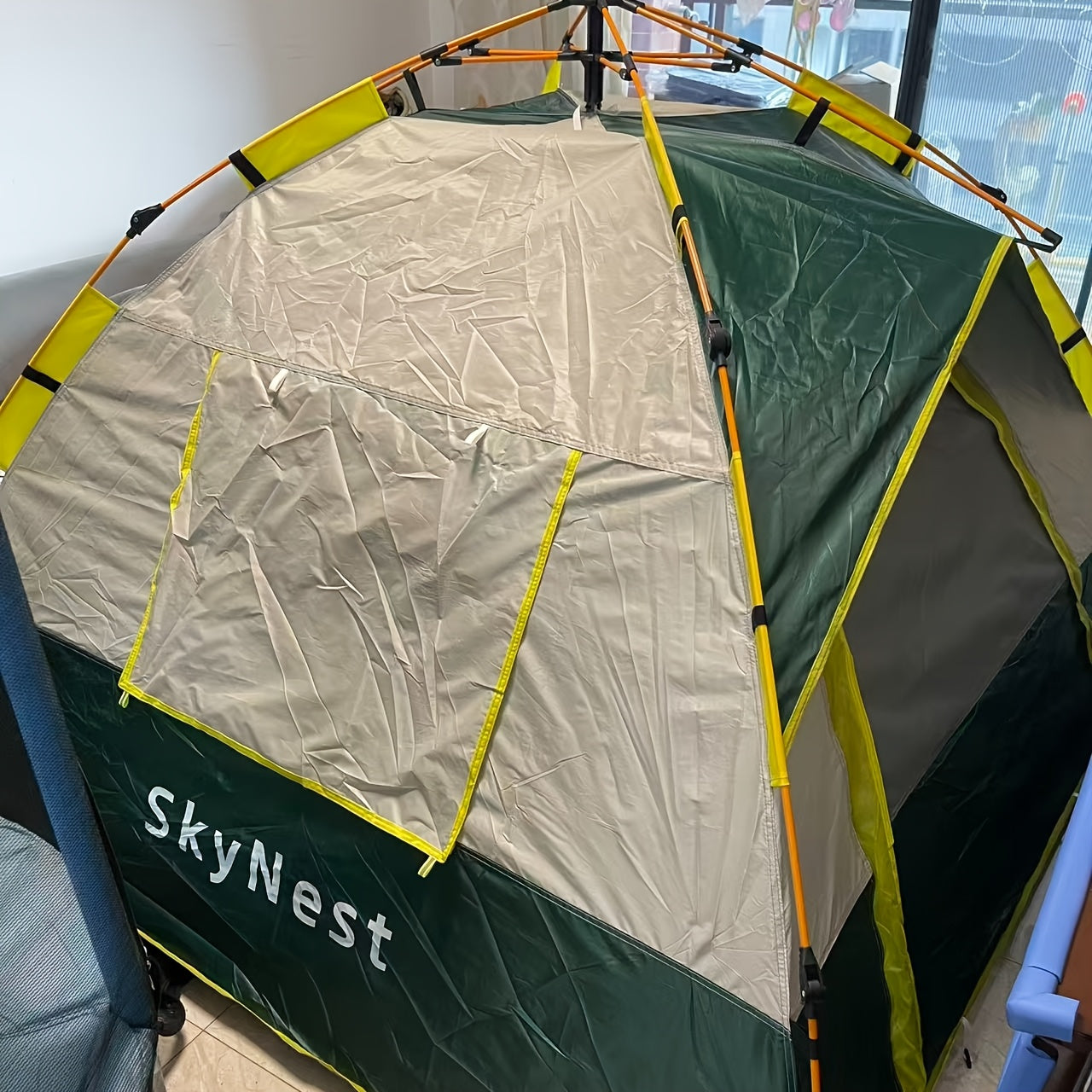 SKYNEST Automatic Instant Setup Camping Tent 1-3 and 3-4 Person All-Season Windproof Lightweight Tent Dual Doors Mesh Windows for Camping Hiking Hunting Travel Outdoor Shelter Green Beige