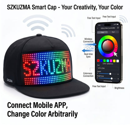LED Light-Up Hat Smart App Programmable Scrolling Message Cap – 16x32 LED Matrix US Flag & Text Upload Breathable Unisex Novelty Gift for Teens Parties Events Anniversaries