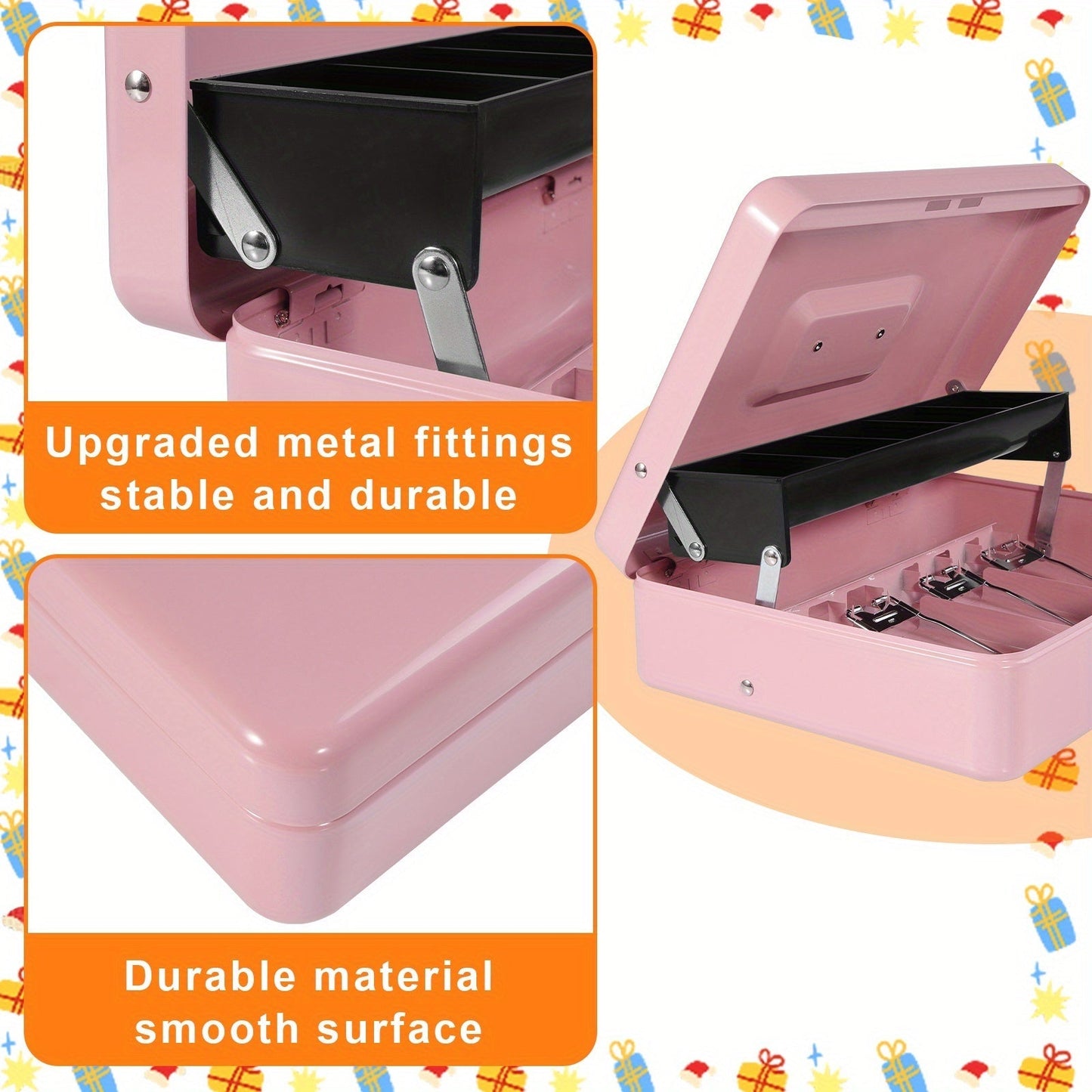 Large Locking Cash Box with Money Tray – Metal Security Box with 6 Accessories for Cash Register, Home, Office & Business, 6 Colors, Key Lock & Combination Lock Options