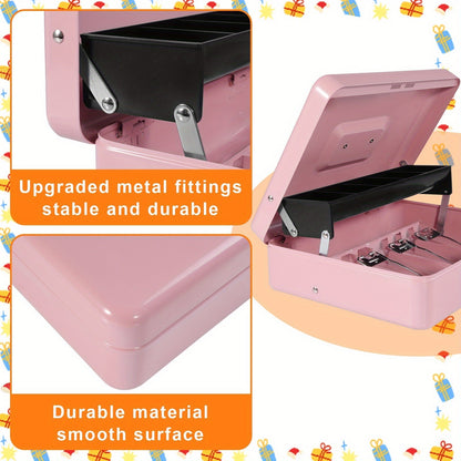 Large Locking Cash Box with Money Tray – Metal Security Box with 6 Accessories for Cash Register, Home, Office & Business, 6 Colors, Key Lock & Combination Lock Options