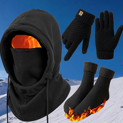Winter Thermal Set 3/4pcs Windproof Face Mask Touchscreen Gloves Thick Fleece Socks Cold Weather Gear for Snowboarding Skiing Hiking Ice Fishing – Lightweight Warm Outdoor Accessories Bundle
