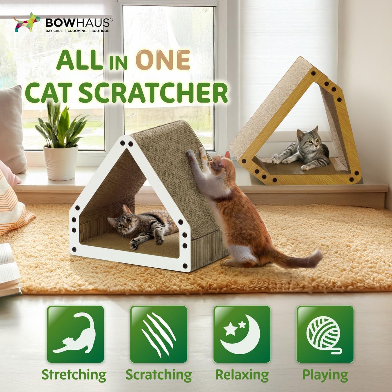 Large House-Shaped Cat Scratcher Lounger – Reversible 5-Layer Cardboard Cat Scratching Pad & Board, 16x14x12 Inch, Protects Furniture, for Indoor Cats of All Sizes, Brown/White