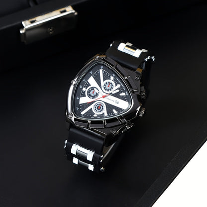 3pcs Men's Quartz Watch Set – Silicone Strap Date Display Triangular Dial, Fashion Sport Casual Wrist Watches for Men, Ideal Birthday Anniversary Gift Set