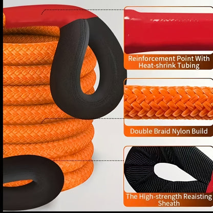 Heavy Duty Tow Rope & Hook Combo Set – 196.85" Nylon Recovery Rope 5/18/20 Ton with 2 Steel U-Hooks & Storage Bag, Off-Road Vehicle Recovery for Truck SUV UTV ATV Jeep, 3 Size Options