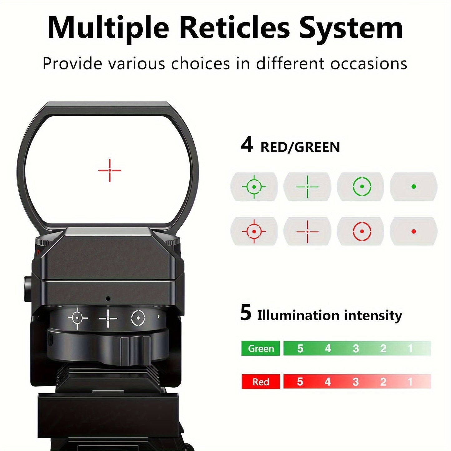 Red Green Dot Sight 1x22x33 with 20mm Picatinny Rail - 4 Reticles 5 Brightness Settings Wide Field of View Scope for Rifles Shotguns