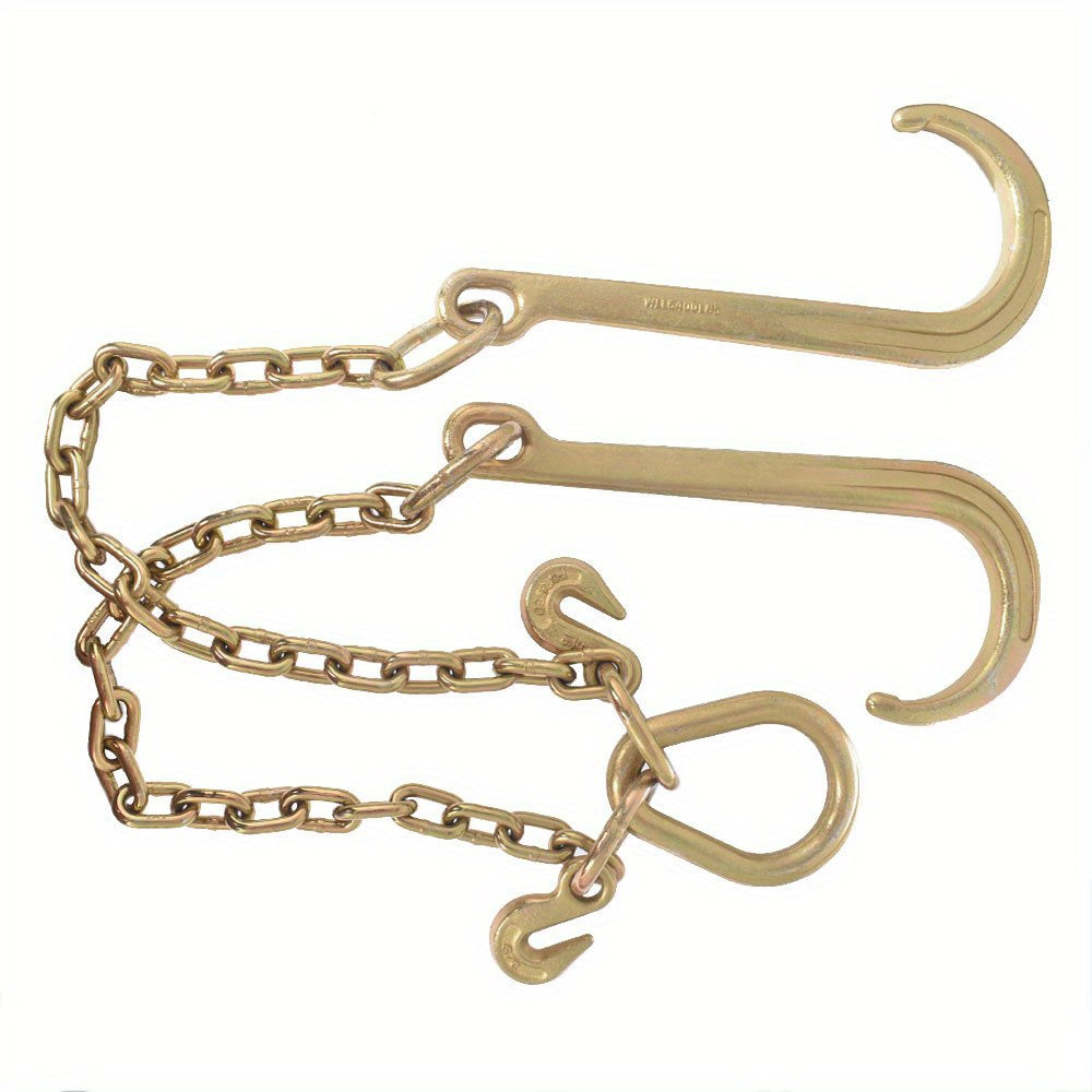 Grade 70 Heavy Duty Trailer Chain Set 5/16 Inch x 2 Feet with J Hooks and V-Chain Grab Hooks - Anti-Rust 20Mn2 Alloy Steel, 6000 lb Safe Working Load for Flatbed Trailer, Towing and Cargo Securing