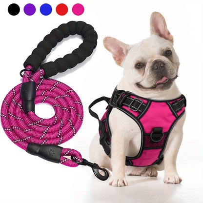 No Pull Dog Harness and Leash Set – Adjustable Reflective Oxford Vest Harness with 5-Foot Padded Handle Rope for Medium to Large Dogs, Quick-Release Buckles, Sizes S-XL, 5 Colors