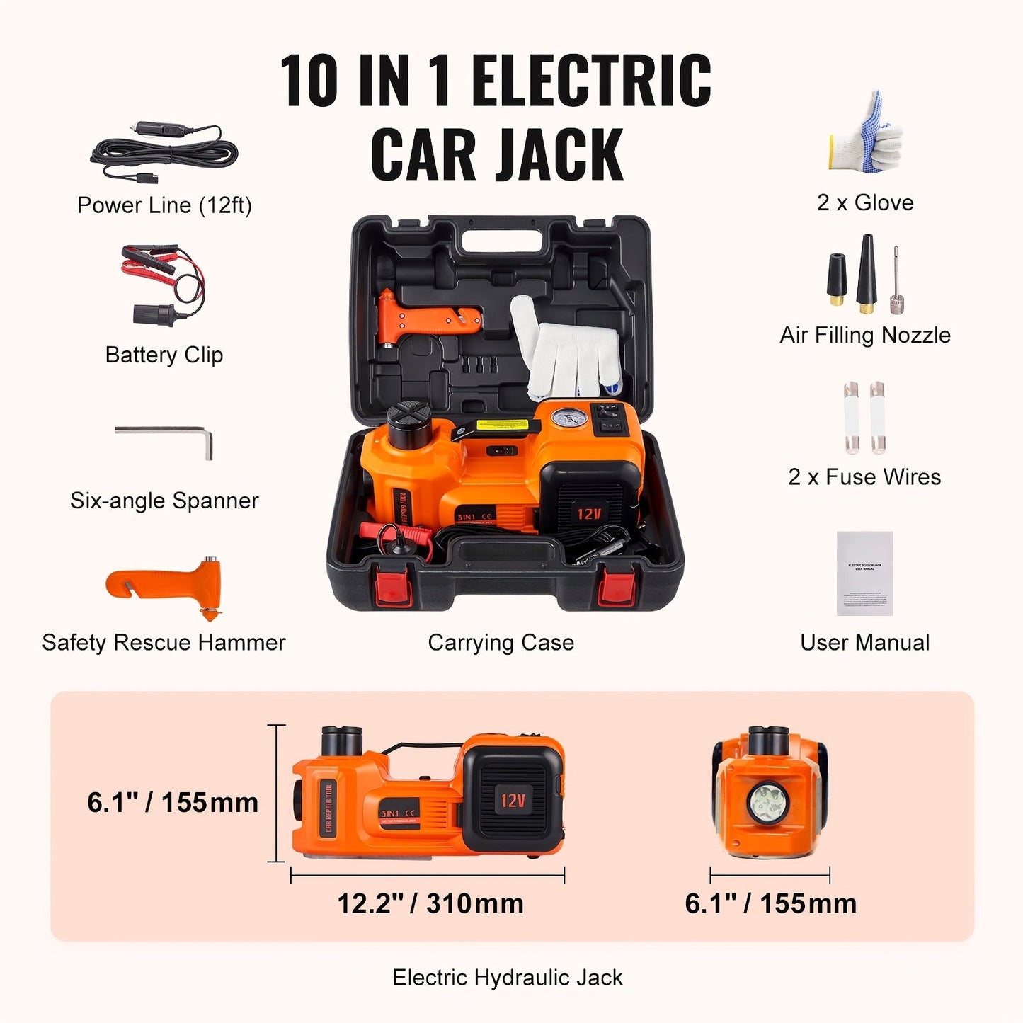 HAPPYBUY 5 Ton Hydraulic Car Jack 11023 Lbs with Built-in Inflatable Pump & LED Light - Portable Car Lift for Tire Changes & Garage Repairs, Compatible with SUV, MPV, Sedan & Truck