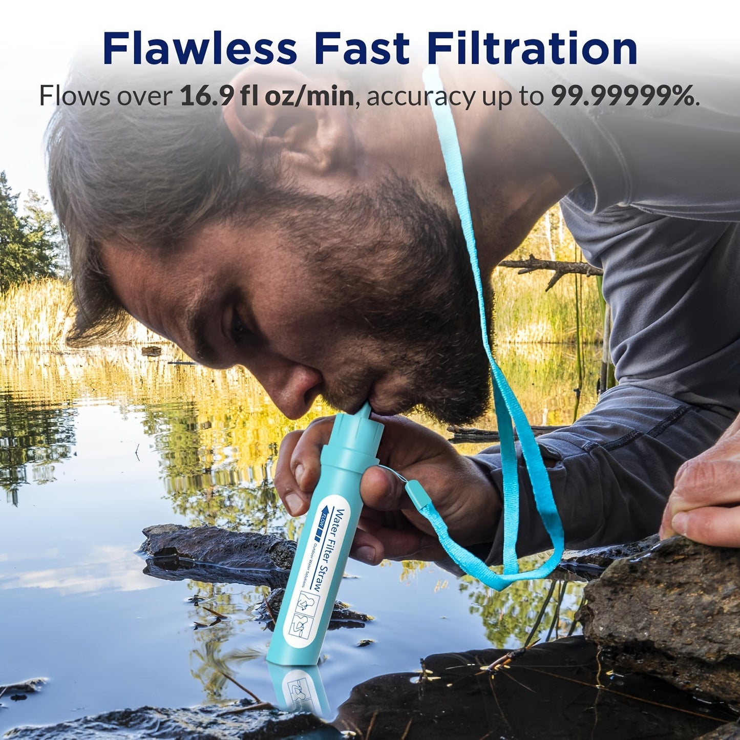 Personal Water Filter Straw 0.1 Micron 4-Stage Filtration Mini Water Purifier, Lightweight Portable Survival Gear for Hiking Camping Travel Emergency Preparedness, 1 or 2 Pack Options