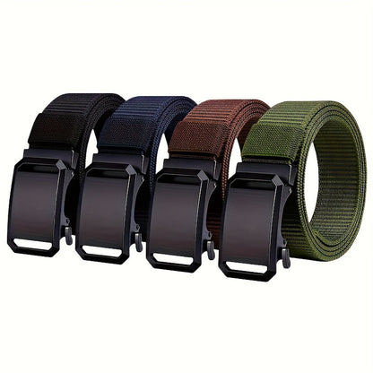 4pcs Nylon Belt Set with Automatic Buckle – Adjustable Unisex Casual Dress Belts for Jeans Work Pants Skirts Men Women Multicolor Combo Pack Black Blue Brown Gray Khaki Green