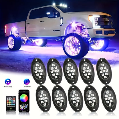 RGB LED Rock Light Kit for Trucks & Off-Road Vehicles - Sound Activated APP & Remote Dual Control, Multi-Color Underglow Chassis Neon Lights for Pickup Trucks, SUVs & 4x4, 4/6/8/10 Pod Options