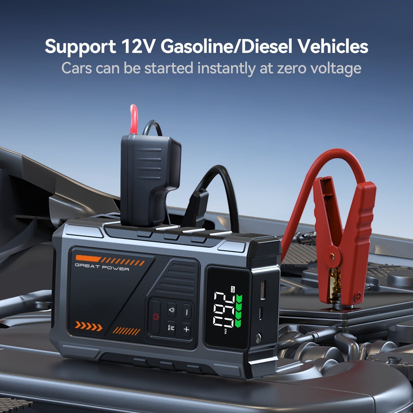 5-in-1 Jump Starter with Air Compressor 5000A Peak – 150 PSI Tire Inflator, 12V Car Battery Jump Pack for Gas & Diesel, Smart Cables & Battery Charger