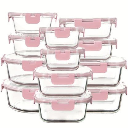 Borosilicate Glass Food Storage Containers 24-Pack (12 Bowls + 12 Airtight Lids) – Meal Prep Glass Bowls, Microwave & Dishwasher & Freezer Safe, BPA Free, Multi-Color Lids for Kitchen & Lunch