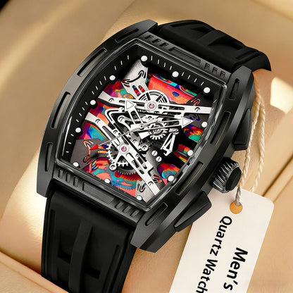 Men's Barrel Shape Tonneau Quartz Watch – Retro Vintage Style Silicone Strap Fashion Business Wristwatch, Luxury Male Analog Watch in 5 Colors White Black Red Blue Green, Birthday Holiday Gift for Him