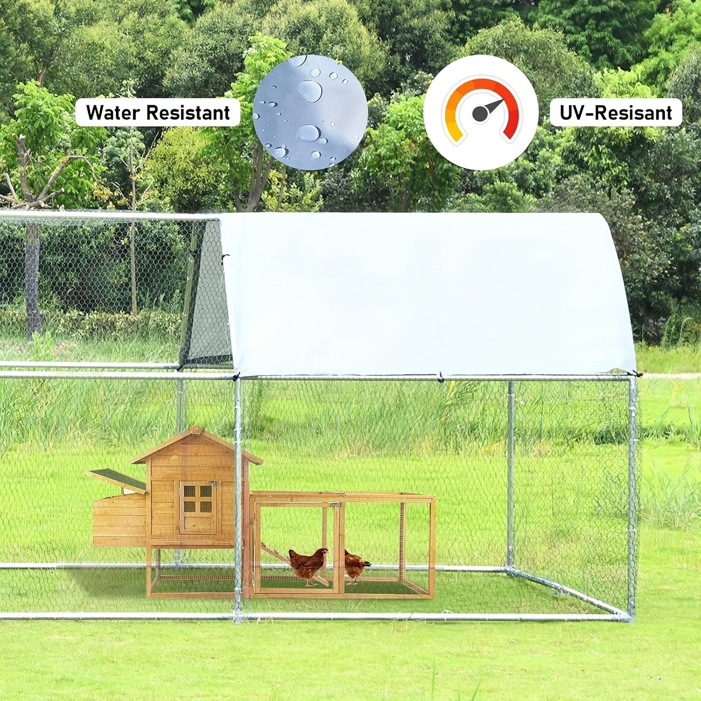 Large Walk-In Metal Chicken Coop Outdoor Hen House with Anti-UV Cover Aluminum Poultry Cage for Backyard Garden – Multiple Roof Styles
