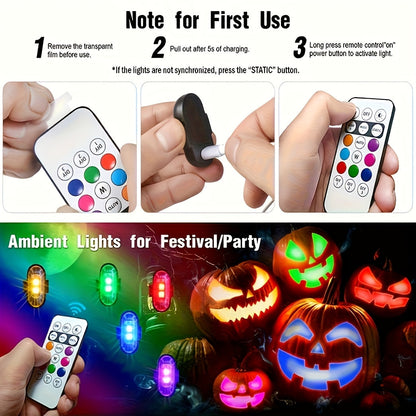 Wireless LED Lights for Vehicles 6 or 8pcs – Remote Control, 8 Color Modes, USB Rechargeable, for Car Interior, Truck, Motorcycle, Drone, Bicycle & Plane