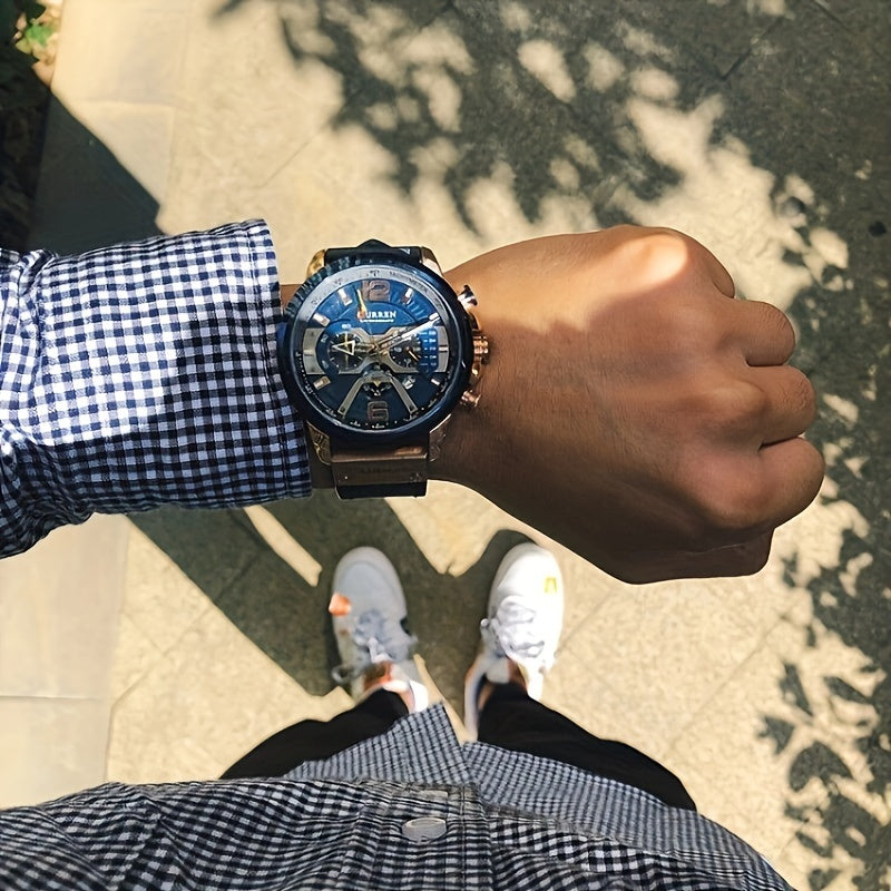 CURREN Men's Chronograph Watch Business Quartz Analog Wrist Watch with Date Display, Tachymeter Bezel & Faux Leather Strap – Stylish Dress Watch for Men in 5 Colors