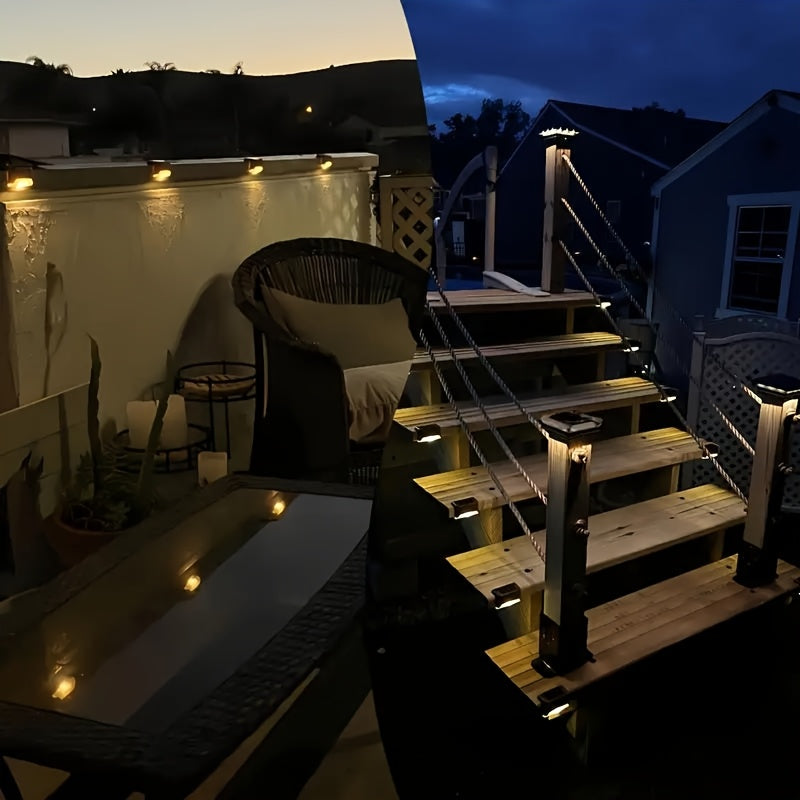 Solar LED Deck Lights Outdoor Stair Step Lights Auto On/Off 12-Hour Warm White Lighting for Fence, Pathway, Patio, Balcony & Yard – Weatherproof ABS, Pack of 8, 16 or 32 – No Wiring Required