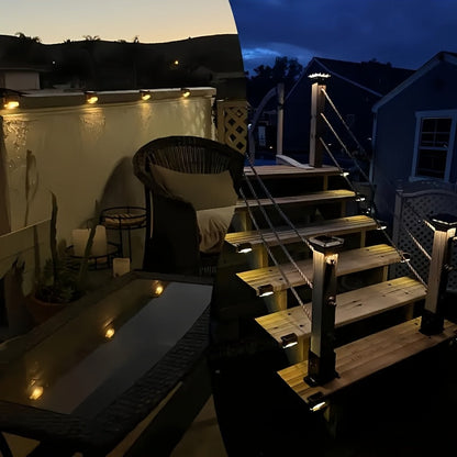 Solar LED Deck Lights Outdoor Stair Step Lights Auto On/Off 12-Hour Warm White Lighting for Fence, Pathway, Patio, Balcony & Yard – Weatherproof ABS, Pack of 8, 16 or 32 – No Wiring Required