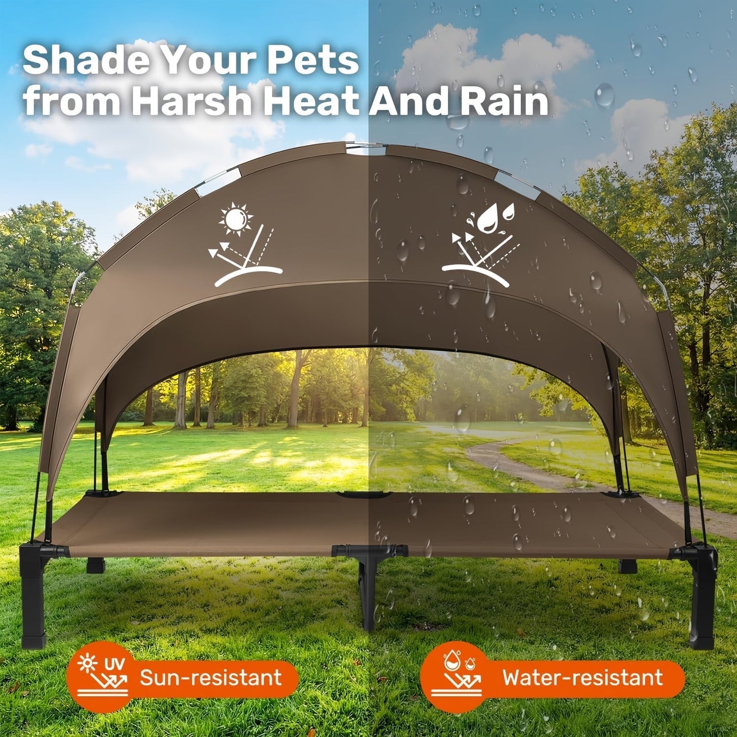 Elevated Dog Bed with Removable Canopy Shade Tent – Portable Raised Outdoor Cooling Pet Cot for Dogs & Cats, Breathable Mesh, Lightweight Foldable Design for Camping, Yard & Patio
