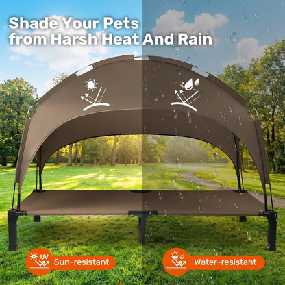 Elevated Dog Bed with Removable Canopy Shade Tent – Portable Raised Outdoor Cooling Pet Cot for Dogs & Cats, Breathable Mesh, Lightweight Foldable Design for Camping, Yard & Patio