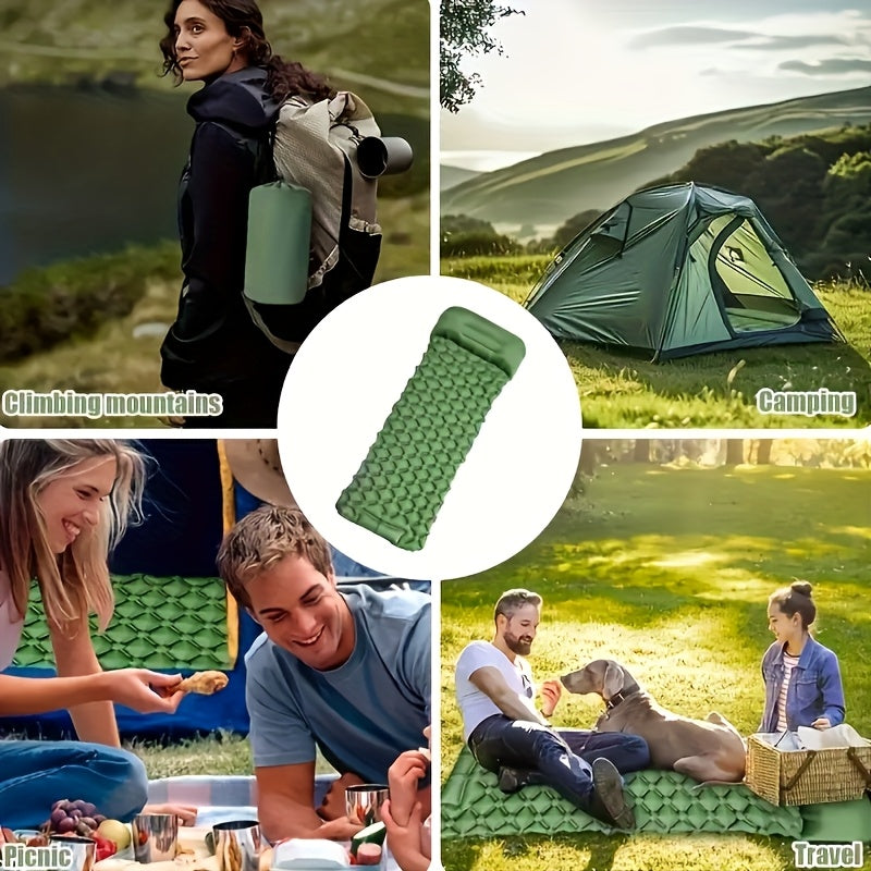 Inflatable Camping Sleeping Pad - Ultralight Mattress with Pillow & Built-In Foot Pump, Compact Portable Mat for Backpacking, Hiking, Car Travel, Beach & Tent Camping, Multiple Colors