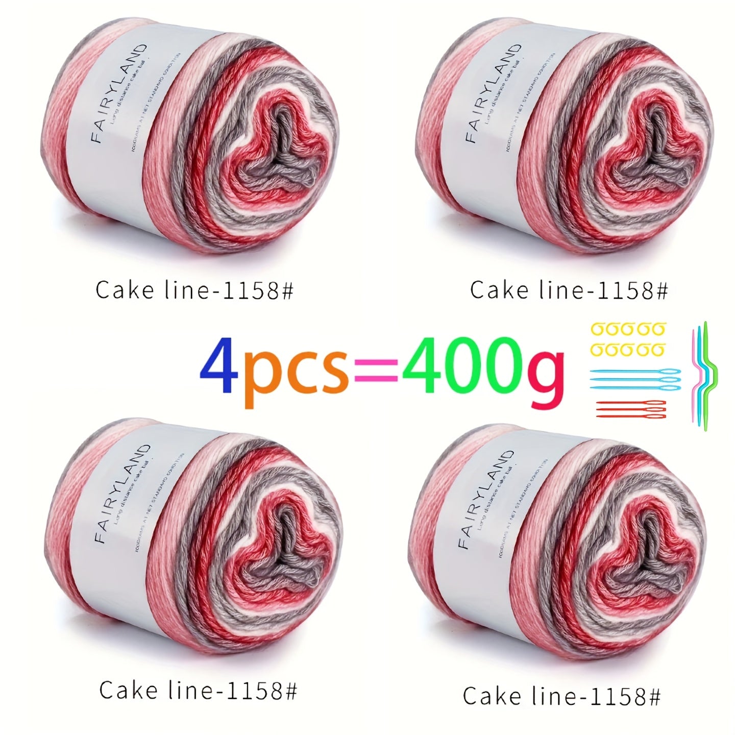 Colorful Yarn Thread & Weaving Accessories Kit 2/4pcs Cotton Acrylic Wool Blend with C-Type Buckle Weaving Needle Bow Twist Needle DIY Knitting Crochet Sweater Scarf Beginner Craft Set