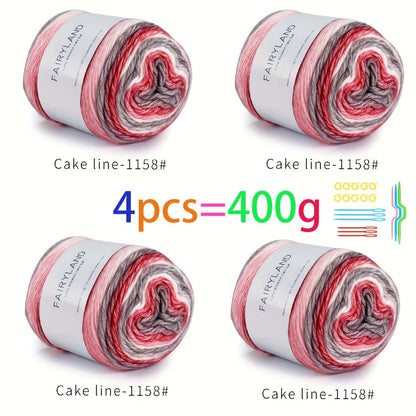 Colorful Yarn Thread & Weaving Accessories Kit 2/4pcs Cotton Acrylic Wool Blend with C-Type Buckle Weaving Needle Bow Twist Needle DIY Knitting Crochet Sweater Scarf Beginner Craft Set
