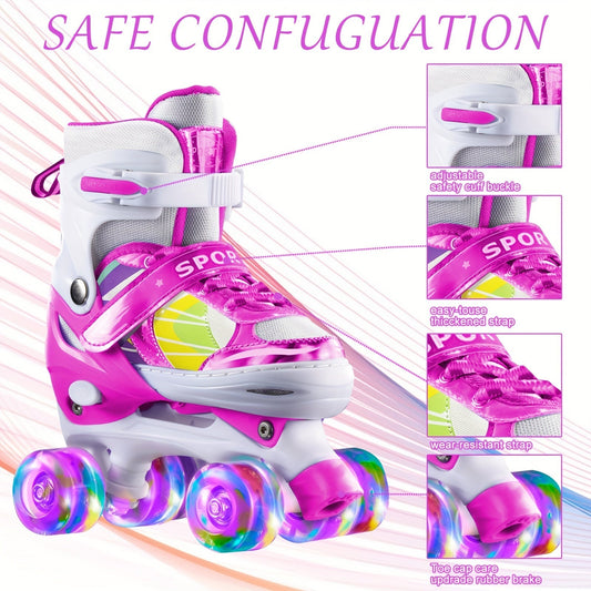 Kids Adjustable Roller Skates 3 Fit Levels Breathable Mesh Beginner Children Roller Skates 6 Colors Small Medium Large Little Kid Big Kid Youth Sizes Boys Girls Outdoor Indoor Skating
