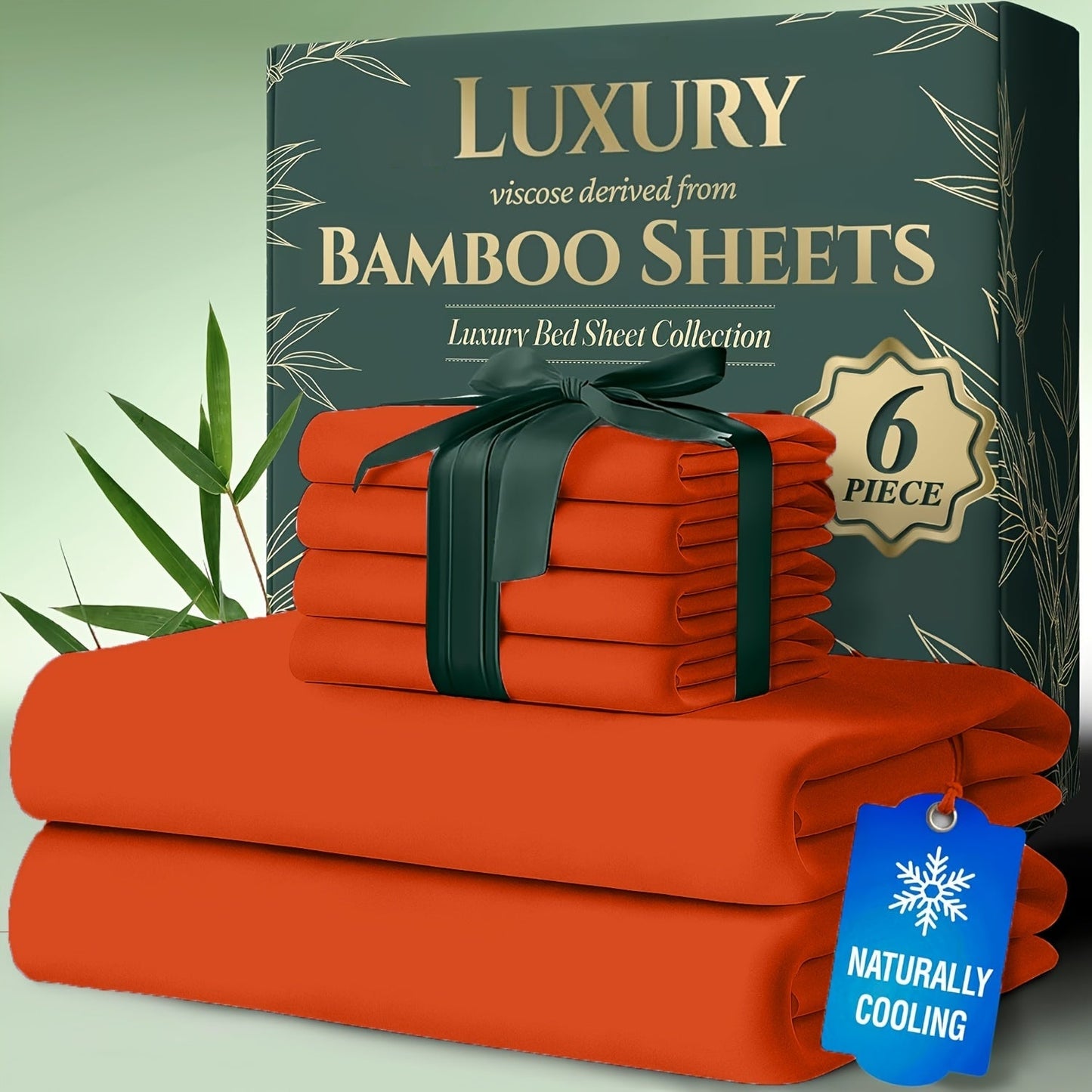 Cooling Bamboo Bed Sheets Set 6-Piece Ultra Soft 17 Inch Deep Pocket Double Stitching Cooling Fiber for Hot Sleepers – Twin Full Queen King in 16 Colors