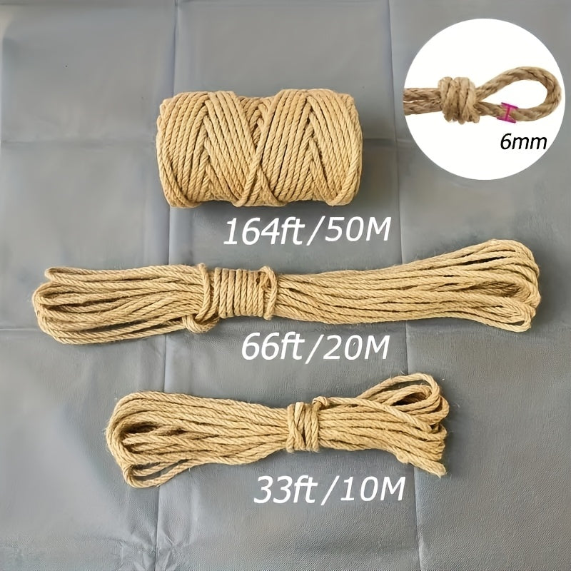 Natural Jute Rope 6mm x 787" (65 ft) Rustic Beige Twine for DIY Crafts Cat Scratch Post Home Decor Bundling & Hanging - Sturdy Decorative Jute Cord