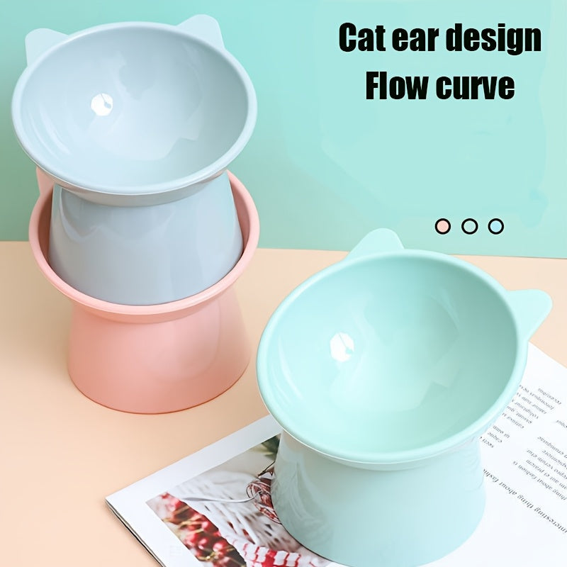 Raised Cat Bowls Set of 3 Cat-Ear Shaped Elevated Feeder Anti-Slip Base Neck Comfort Design Tri-Color Pet Feeding Dish Pink Green Blue Multi-Cat Household