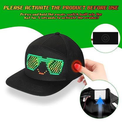 Programmable LED Hat APP Controlled Scrolling Text Animation Light Up Cap Unisex Adjustable Smart LED Baseball Cap for Party Wedding Valentine's Day Carnival Festival Men Women