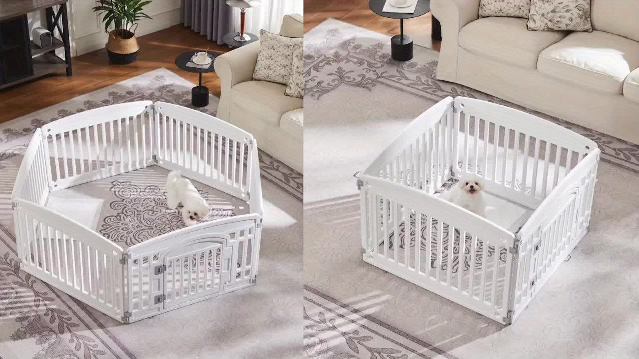 4 & 6 Panel Dog Pen Expandable Non-Slip Bottom Portable Indoor Outdoor Puppy Playpen with Safety Locking Door for Medium Dogs – Black & White