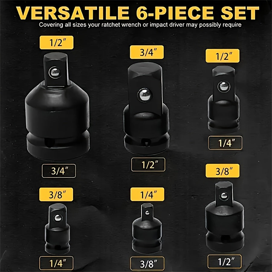 6-Piece Impact Adapter & Reducer Set 1/4" to 3/4" Drive – Chrome-Moly Steel Female-to-Male Air Square Drive Conversion Wrench Kit with Ball-Retaining Lock & Protective Cover for Auto Repair