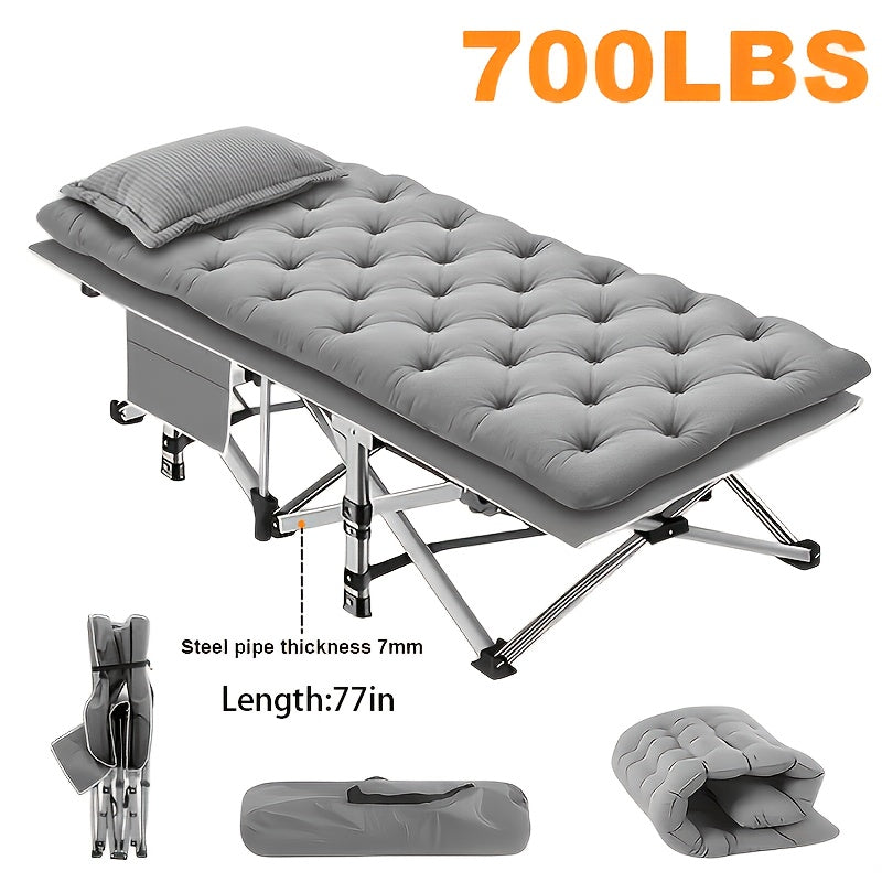 Portable Folding Camping Cot for Adults - Double Layer Oxford Fabric, Heavy Duty 500/600/700 LBS, Foldable Outdoor Camping Bed with Carrying Case for Beach, Nap, Travel, Black & Gray