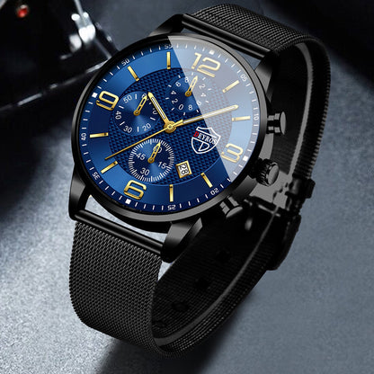 Men's Quartz Watch & Bracelet Jewelry Set 4pcs – Stainless Steel Date Display Casual Business Wristwatch with Bracelet & Necklace, Elegant Gift Set for Men