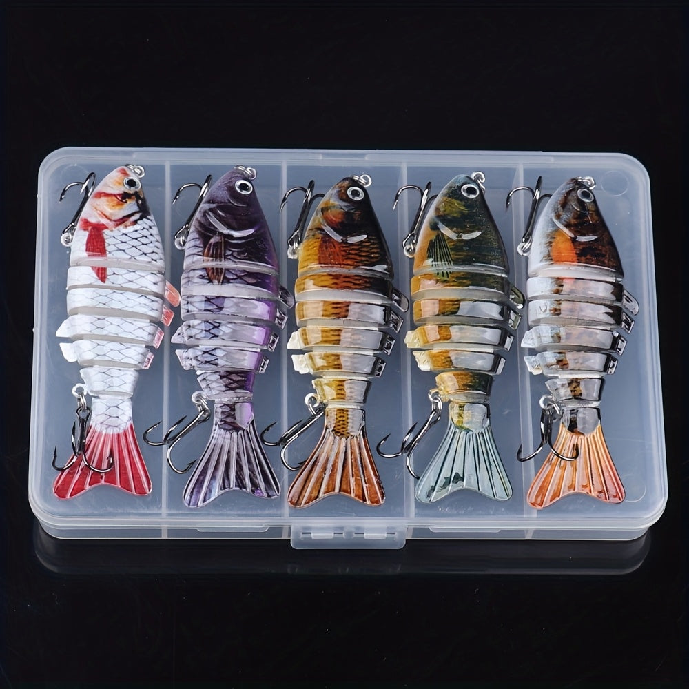 5 Pack Multi-Jointed Fishing Lures with Lifelike Swimming Action – Swimbait for Bass, Trout & Pike, Freshwater & Saltwater Fishing Lure Set, 4 Assorted Models