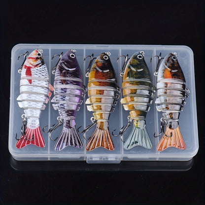 5 Pack Multi-Jointed Fishing Lures with Lifelike Swimming Action – Swimbait for Bass, Trout & Pike, Freshwater & Saltwater Fishing Lure Set, 4 Assorted Models