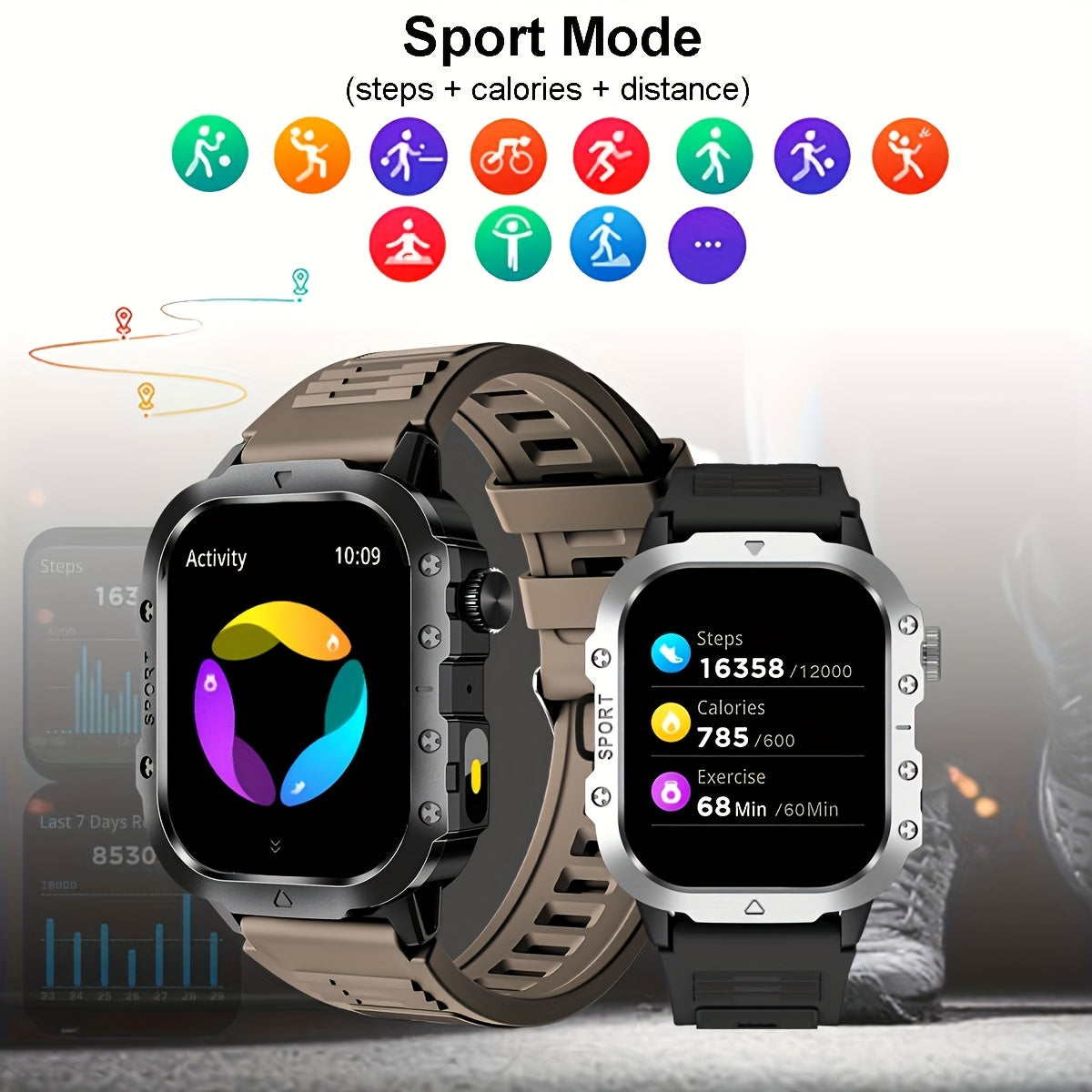 Smart Watch 2.01 Inch Large Screen LED Flashlight Fitness Tracker for Men Women Compatible Android iPhone Outdoor Sports Activity Tracker Heart Rate Monitor Step Counter Sleep Tracker