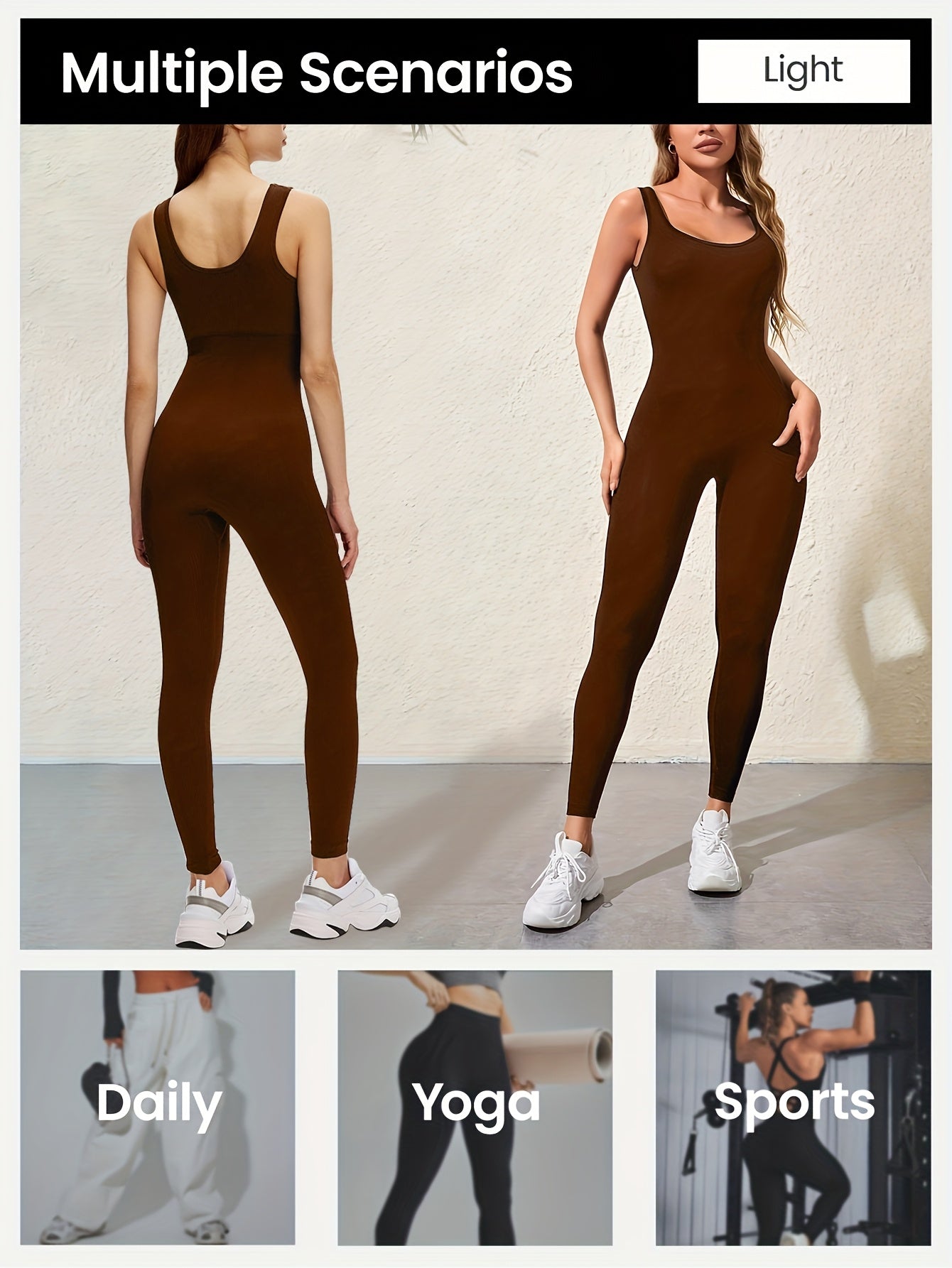 Women's Sleeveless Square Collar Jumpsuit – 90% Nylon Stretch Fabric, Thick & Opaque Active Wear for Yoga, Pilates, Running, Fitness & Everyday Events, Sizes S-XL, Multiple Colors