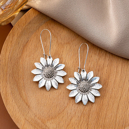 9-Pair Bohemian Geometric Earrings Set for Women – Wooden Leather Retro Sunflower Circular Earrings, Multicolor Boho Style, Perfect Christmas & Birthday Gift