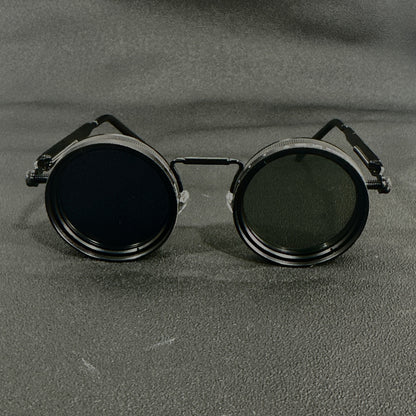 Men's Vintage Steampunk Spin Fashion Glasses – Adjustable Brightness, Alloy Frame, Black & Grey Gradient Interchangeable Lenses, Bohemian Party & Casual Eyewear Accessory