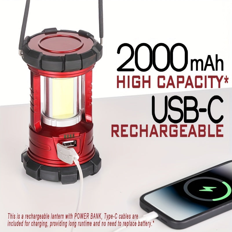 2 Pack Rechargeable Camping Lantern 1500LM LED with Phone Charger, 3 Light Modes, Portable Hurricane Emergency Lantern for Camping, Hiking, Power Outage, Outdoor Survival