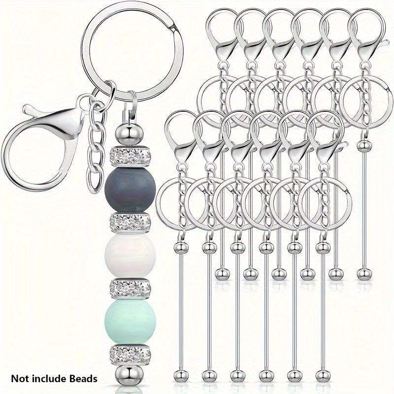 Stainless Steel Beadable Keychain Blanks DIY Kit – 12 & 24pcs Metal Keyring Pendants with Charms for Crafting, Christmas & Halloween Gifts, Gold, Silver & Rose Gold