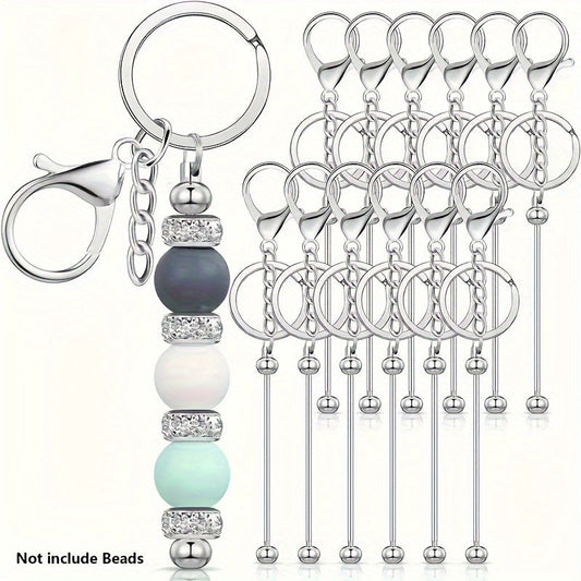 Stainless Steel Beadable Keychain Blanks DIY Kit – 12 & 24pcs Metal Keyring Pendants with Charms for Crafting, Christmas & Halloween Gifts, Gold, Silver & Rose Gold