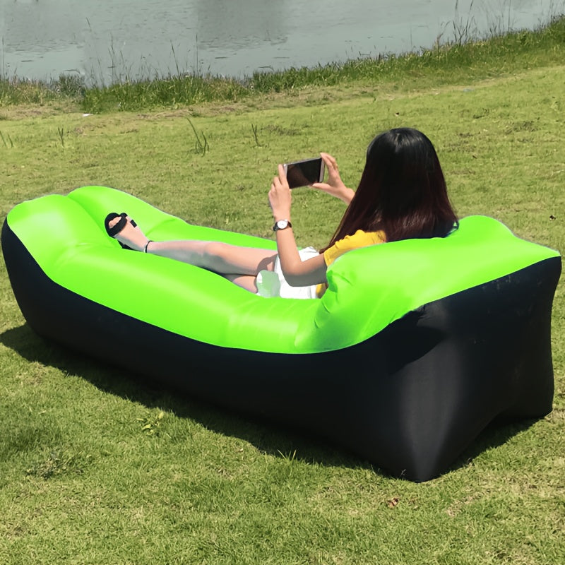 Portable Inflatable Sofa & Recliner Chair for Outdoor Use – Heavy-Duty Bed-Like Lounger, Quick Inflation & Deflation, Lightweight & Compact for Camping, Beach, Backyard & Travel, No Pump Needed