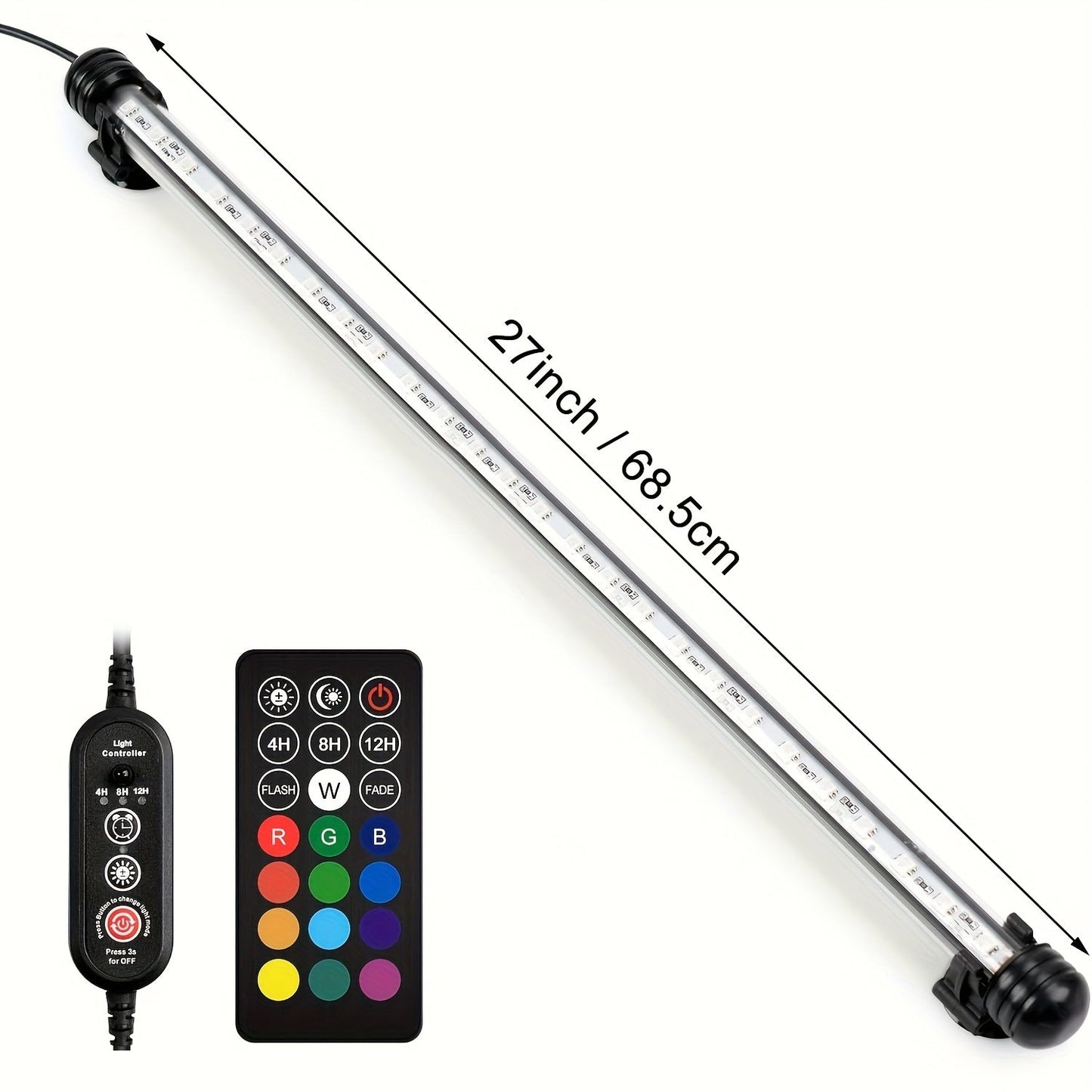 Submersible LED Aquarium Light Multicolor Underwater Fish Tank Light 7.5" to 35" - Multiple Sizes 9 to 66 LEDs for Freshwater Saltwater Aquarium Decoration